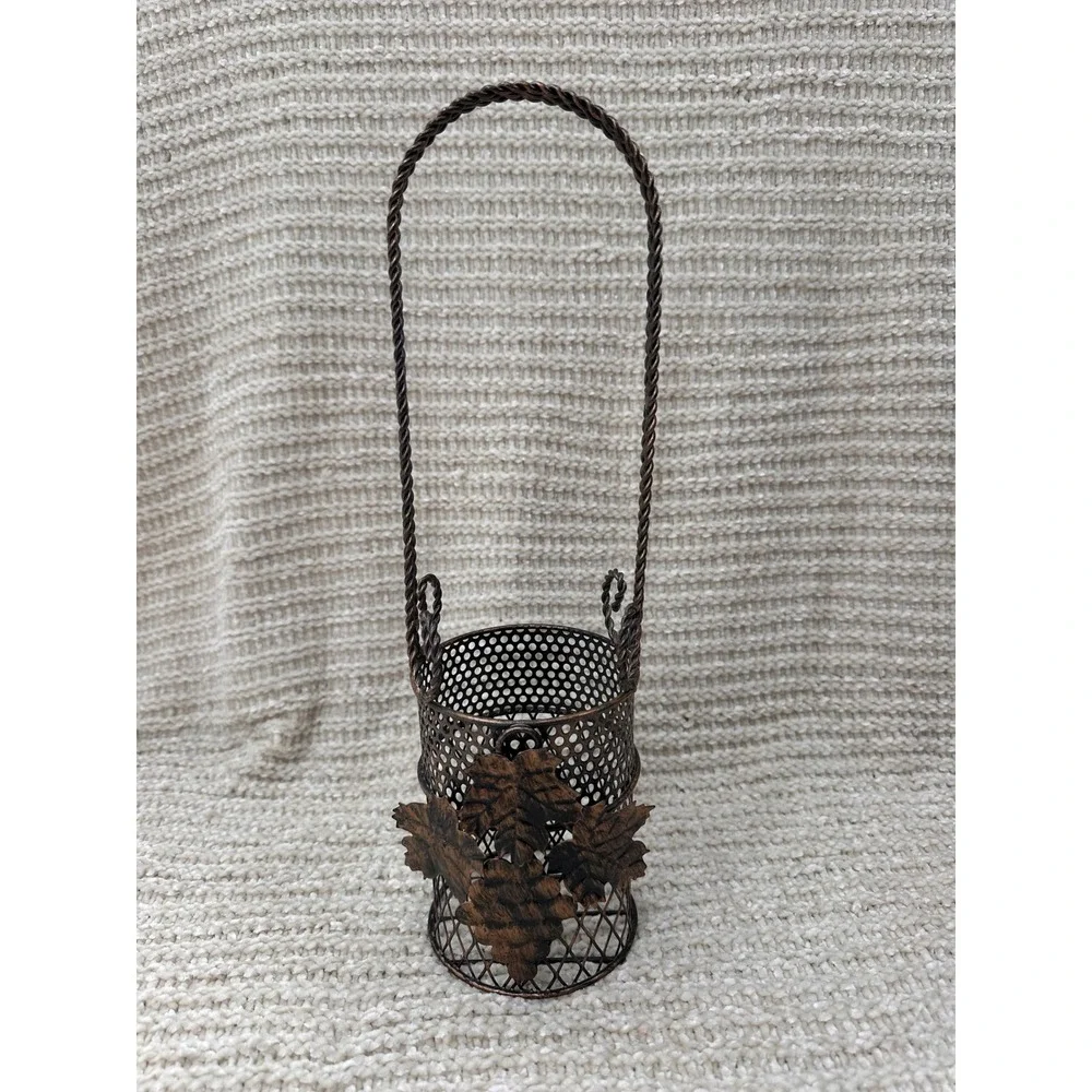 Vintage Metal Wine Bottle Holder Grape Leaf Caddy Bronze Farmhouse Decor 14 inch